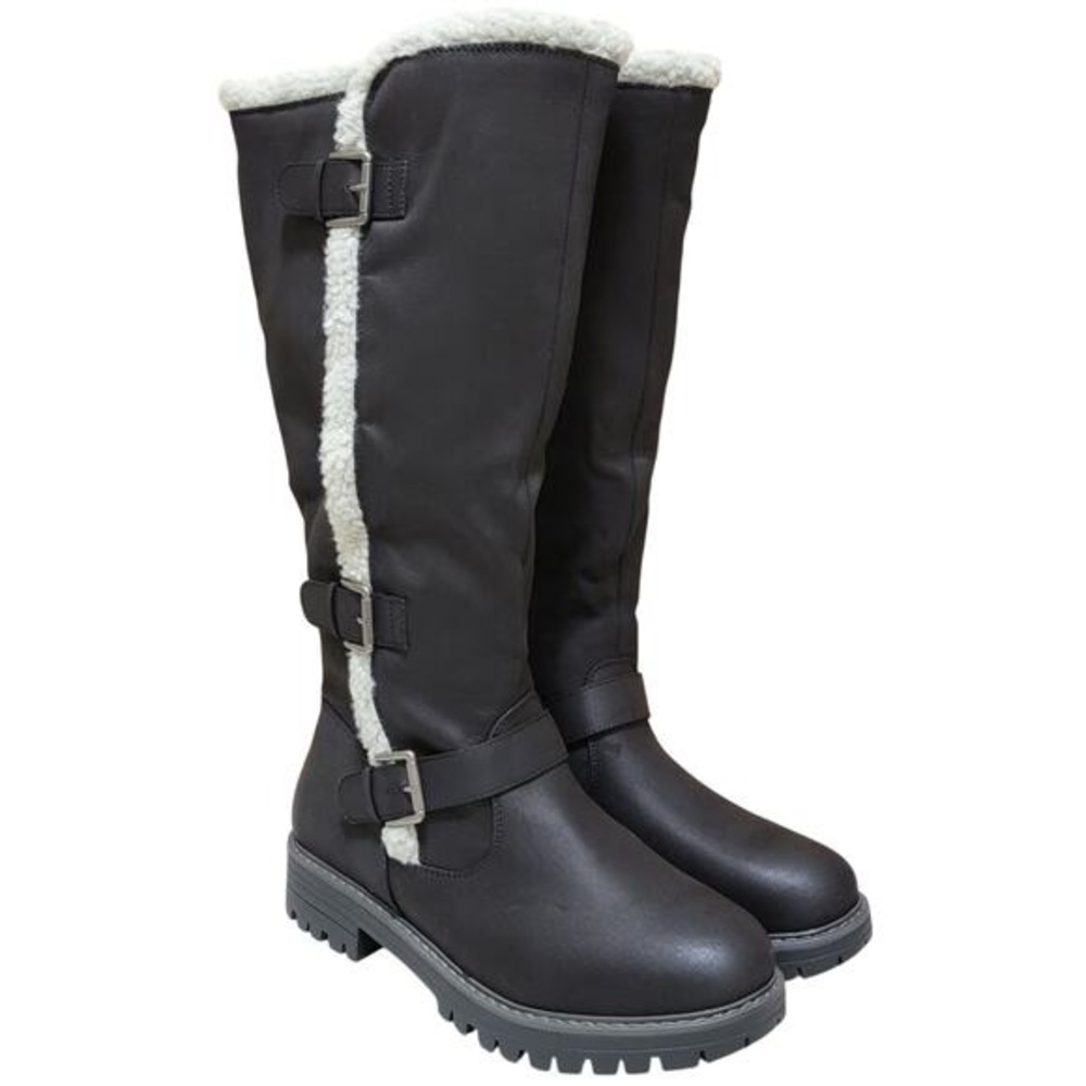 White Mountain Black Winter Boots with Cream Trim